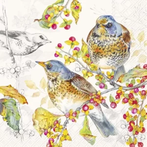 Ihr servietter kaffe Autumn birds cream