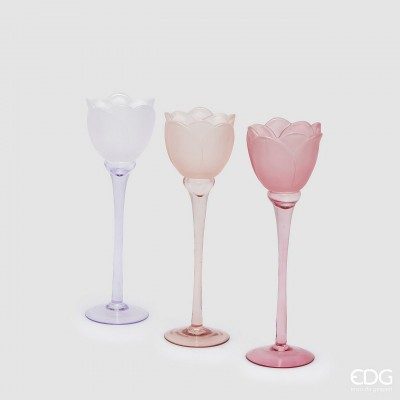 Edg Lysholder tullipan frostet glass 28cm
