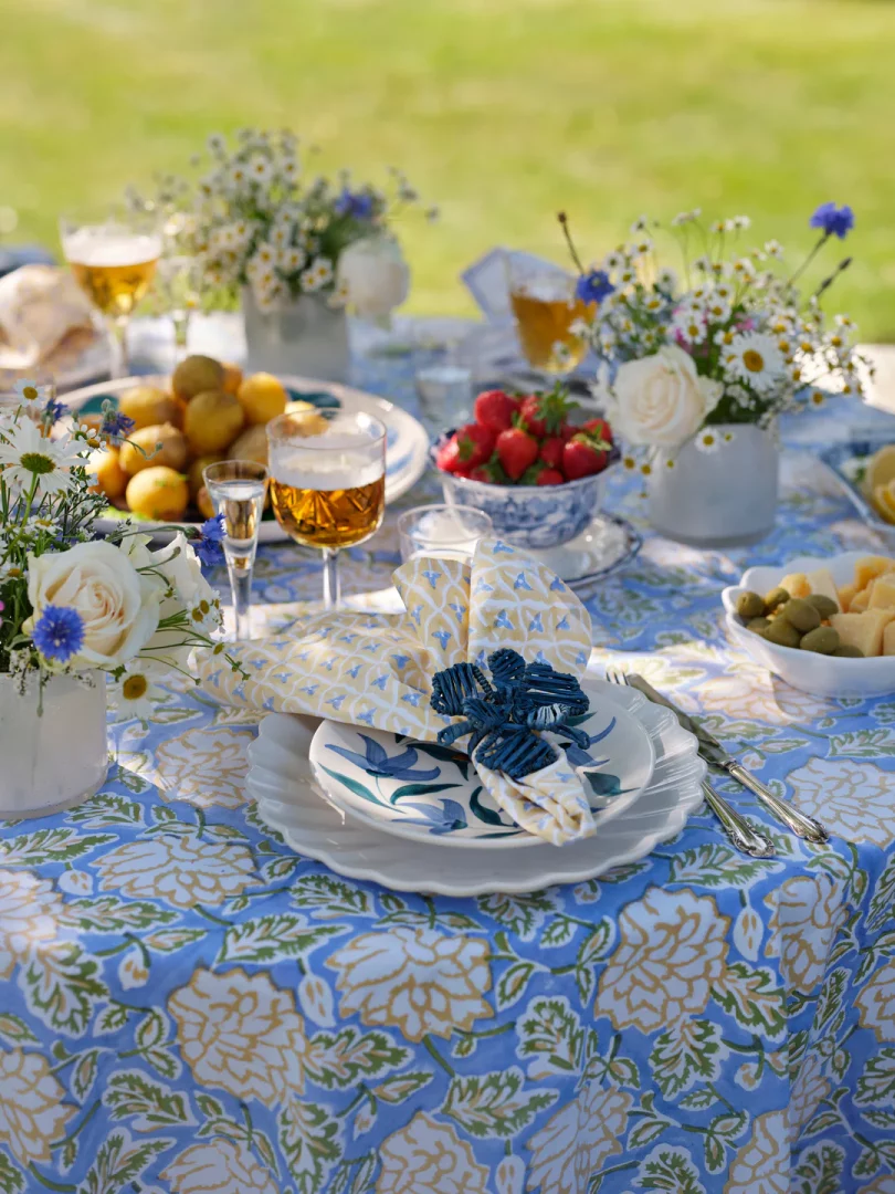 Chamois bomullsduk Dahlia 160cm rund blue & yellow - Bilde 2