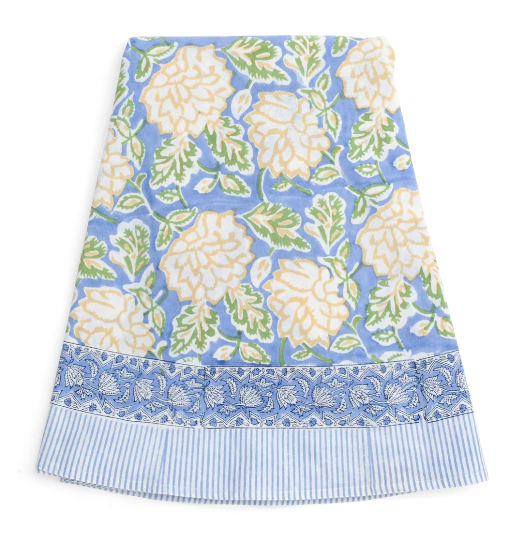 Chamois bomullsduk Dahlia 160cm rund blue & yellow