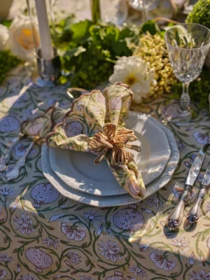 Chamois  Tangier pomegranate rund bomullsduk 220cm butter yellow