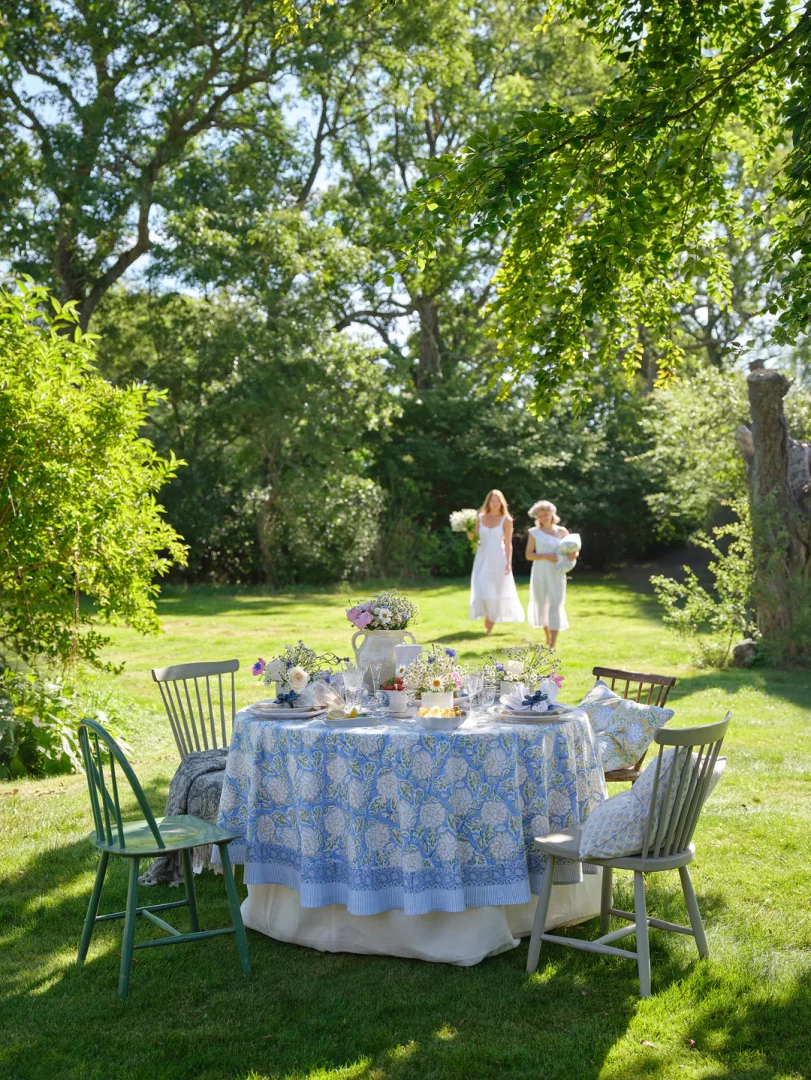 Chamois bomullsduk Dahlia 160cm rund blue & yellow - Bilde 3