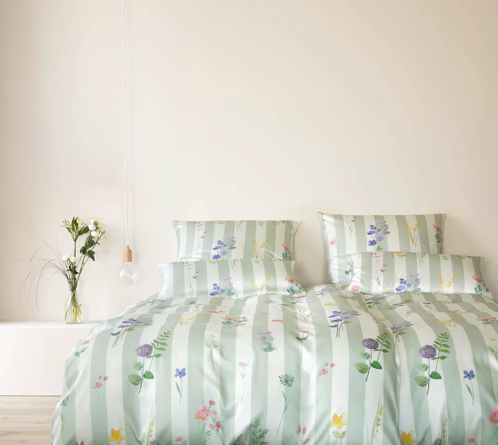 Elegante Sengesett sateng flowerstripe green - Bilde 4