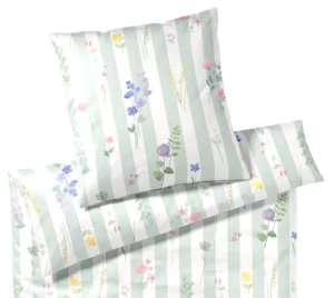 Elegante Sengesett sateng flowerstripe green