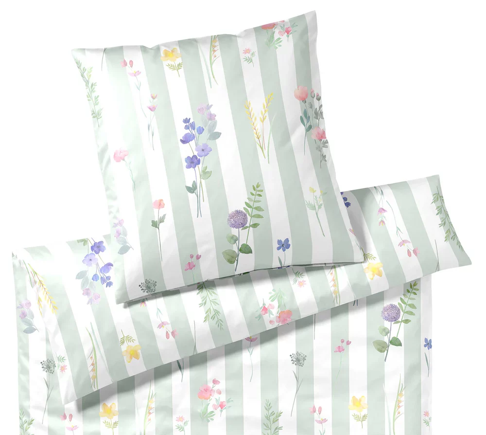 Elegante Sengesett sateng flowerstripe green