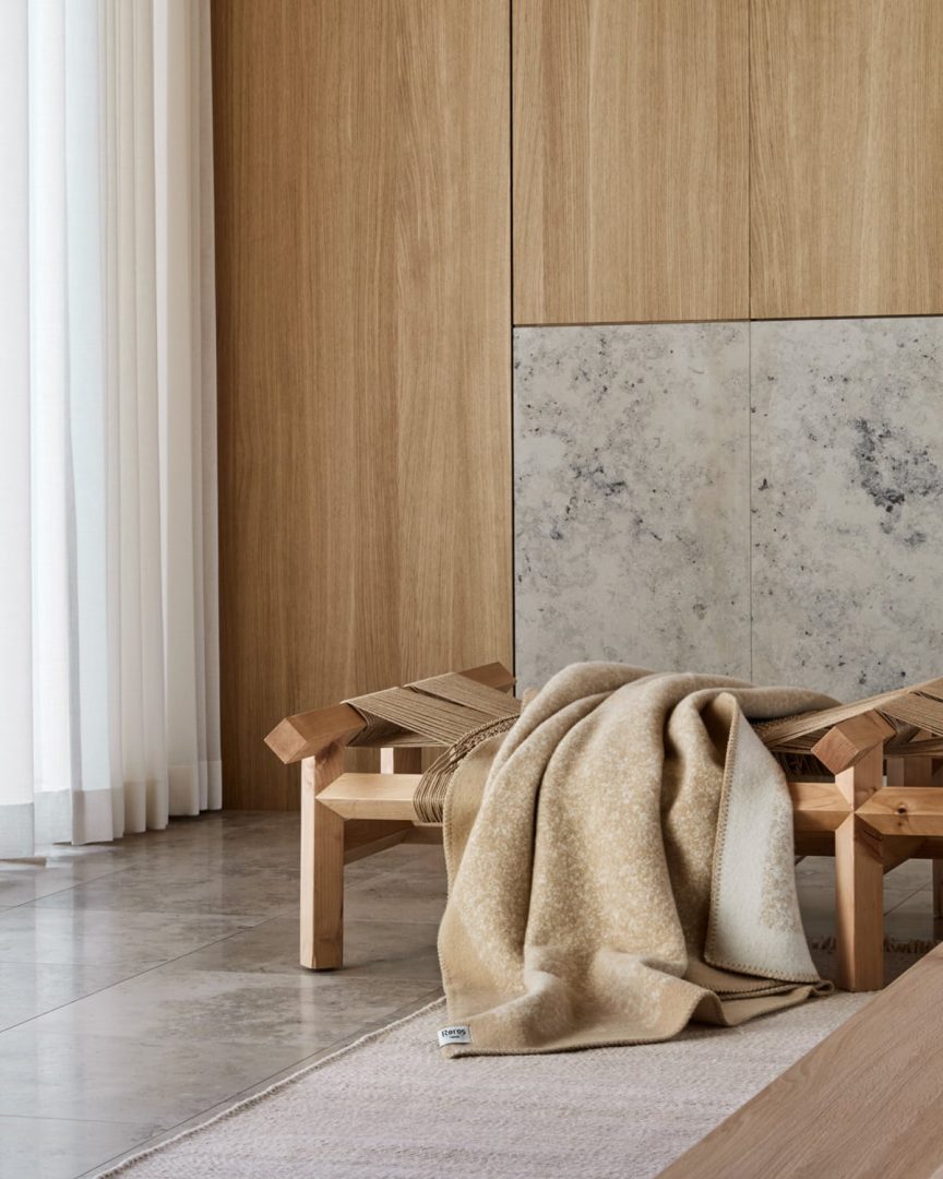 Røros Tweed Mineral Ullpledd sand - Bilde 3