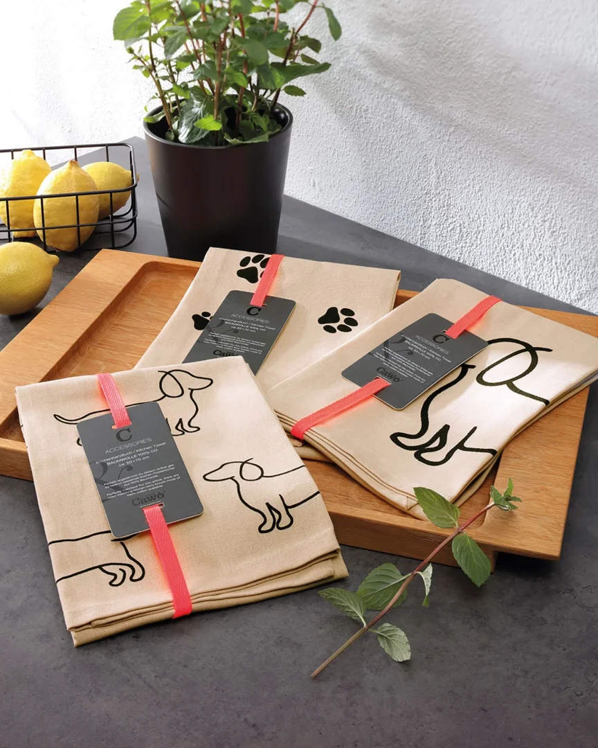 Cawö Kjøkkenhåndkle we love dogs beige/sort dagser - Bilde 2