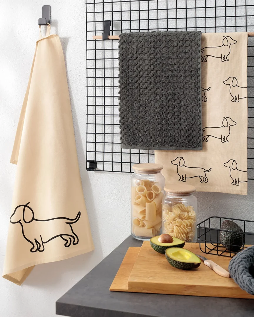 Cawö Kjøkkenhåndkle we love dogs beige/sort singel dags - Bilde 2