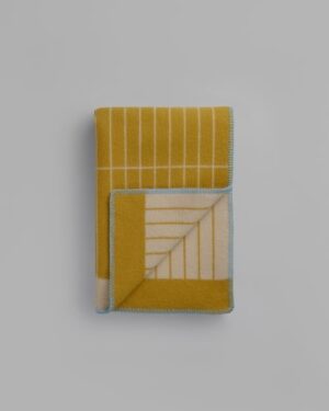 Røros Tweed Kassett Ullpledd ochre yellow/grey beige